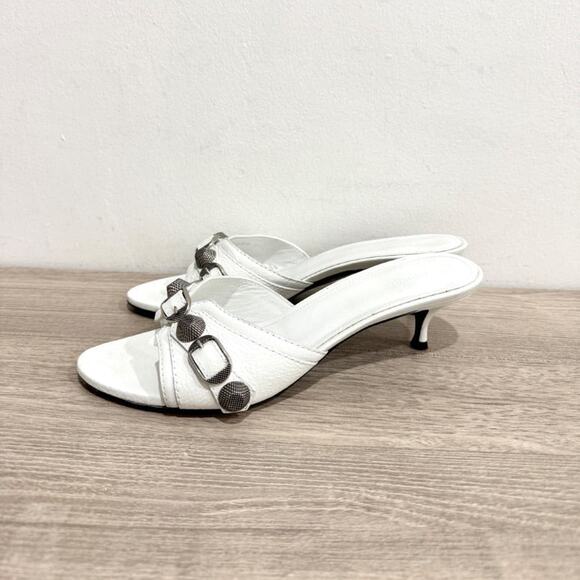 Balenciaga Cagole Leather Slip On Kitten Heel Mules White Women's Size EU 37.5 - Picture 3 of 8